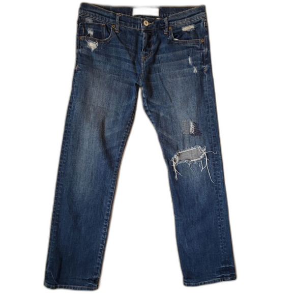 Abercrombie & Fitch NY Perfect Stretch rip/distressed jeans, embroidered, sz 0, - Picture 1 of 8